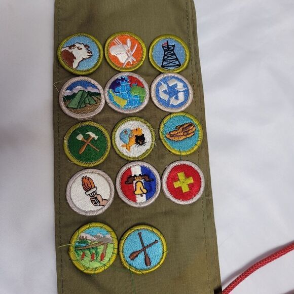 VINTAGE 70s Boy Scouts of America button up shirt with sash and patches S/M - Picture 14 of 16